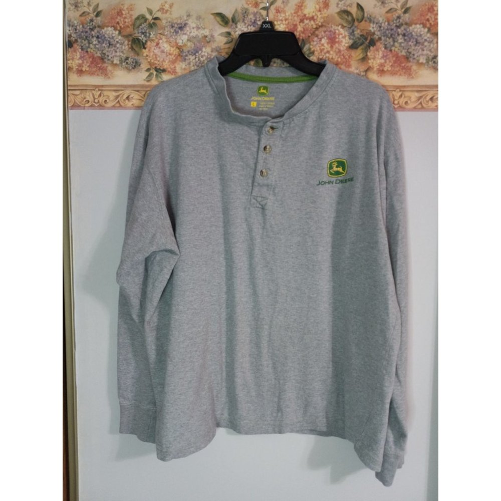 John Deere Large Grey Quarter Button Long Sleeve Casual Outdoor Shirt